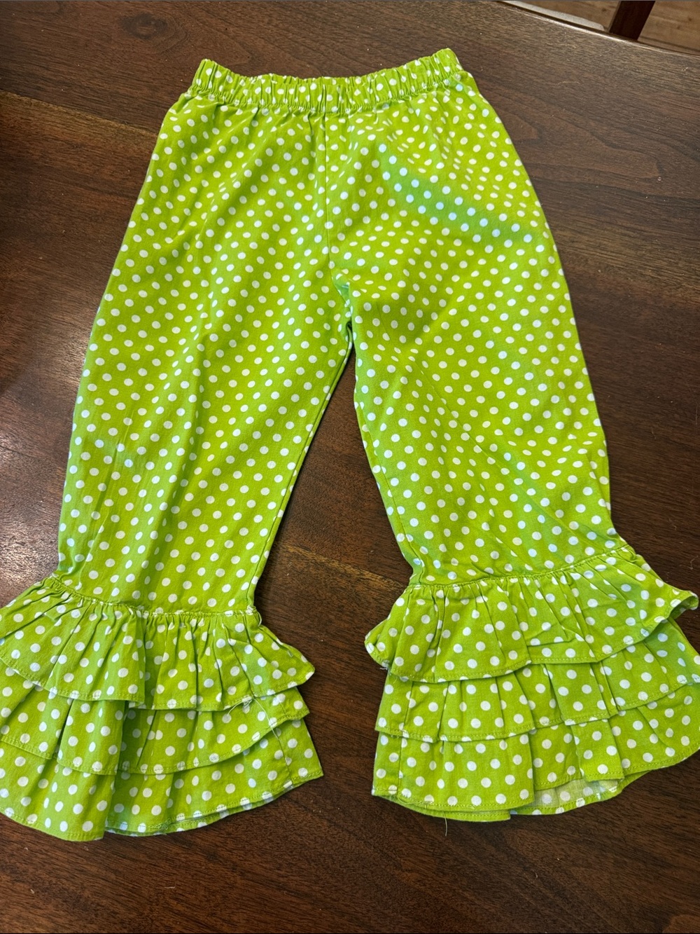Girls' Lime Green Polka Dot Ruffle Pants 100% cotton